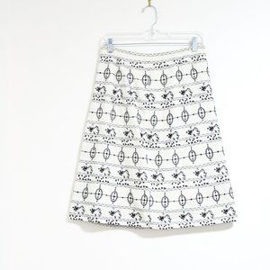 ANN TAYLOR LOFT White Linen Embroidered Knee Length Skirt | Size 6